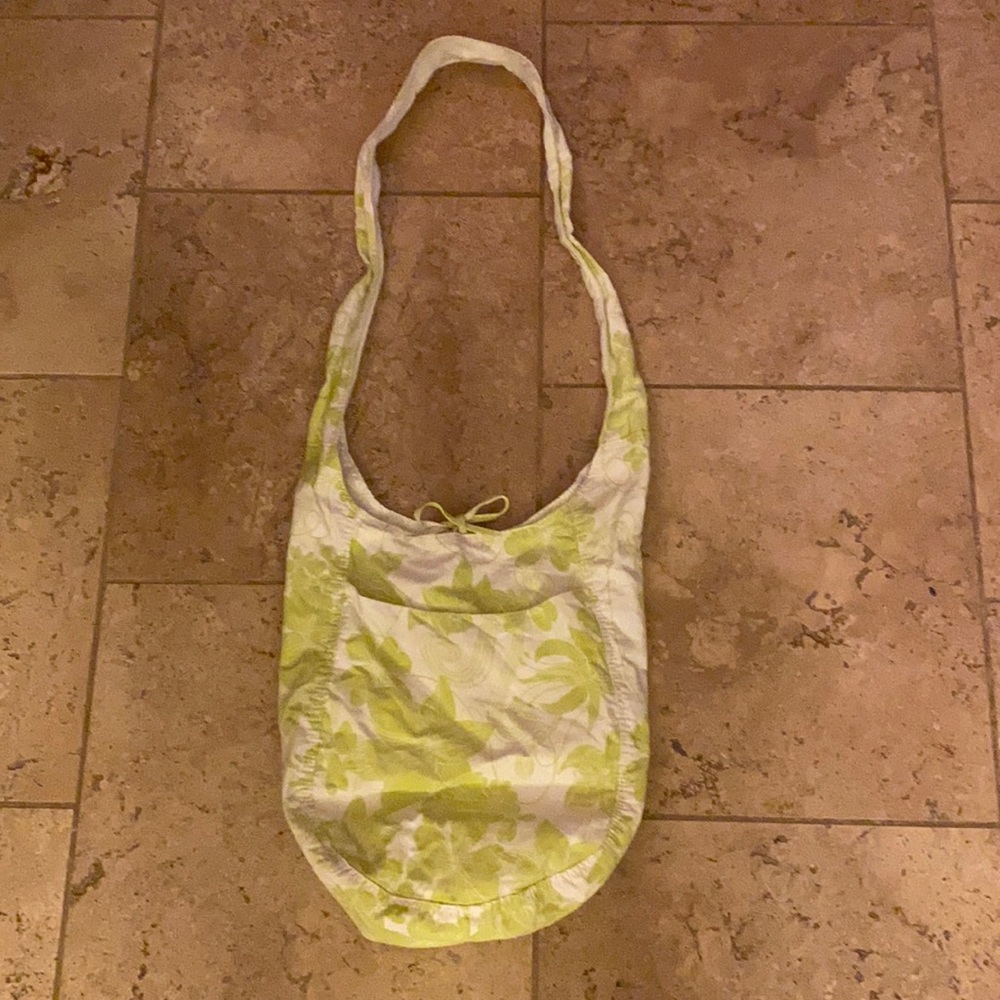Lime green and white floral cloth shoulder bag / satchel